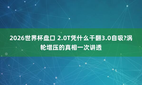 2026世界杯盘口 2.0T凭什么干翻3.0自吸?涡轮增压的真相一次讲透