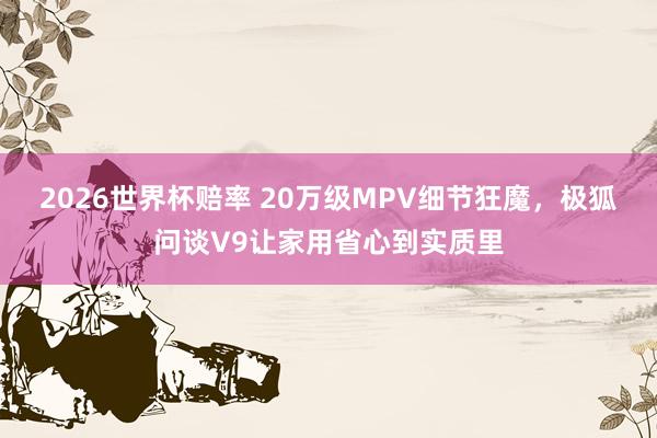 2026世界杯赔率 20万级MPV细节狂魔，极狐问谈V9让家用省心到实质里