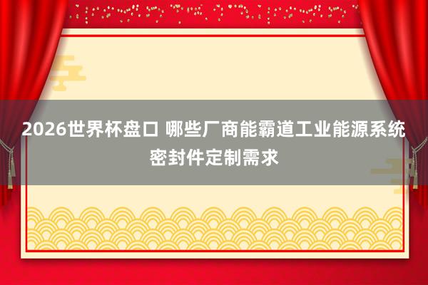 2026世界杯盘口 哪些厂商能霸道工业能源系统密封件定制需求