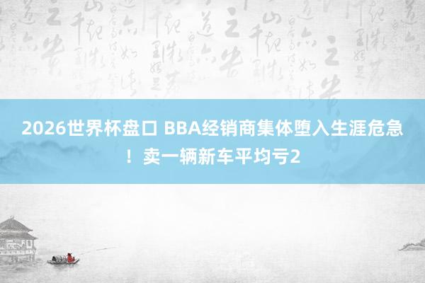 2026世界杯盘口 BBA经销商集体堕入生涯危急!卖一辆新车平均亏2