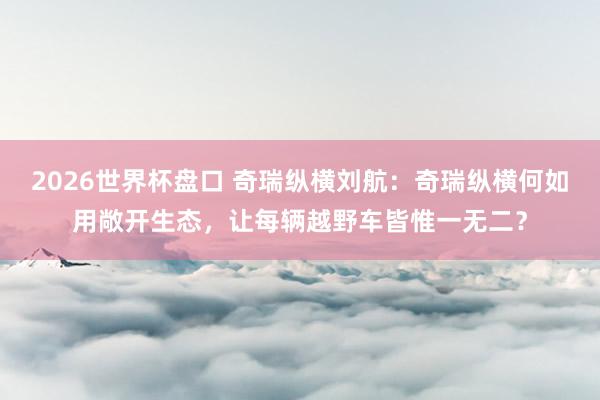 2026世界杯盘口 奇瑞纵横刘航:奇瑞纵横何如用敞开生态,让每辆越野车皆惟一无二?