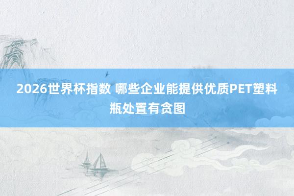 2026世界杯指数 哪些企业能提供优质PET塑料瓶处置有贪图