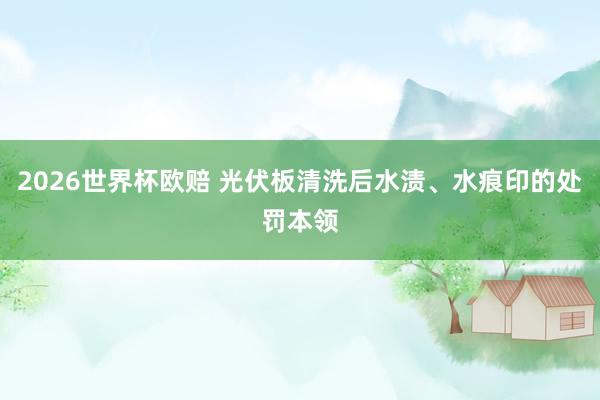2026世界杯欧赔 光伏板清洗后水渍、水痕印的处罚本领