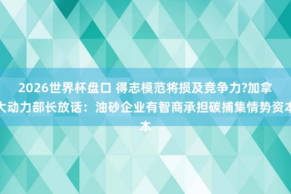 2026世界杯盘口 得志模范将损及竞争力?加拿大动力部长放话:油砂企业有智商承担碳捕集情势资本