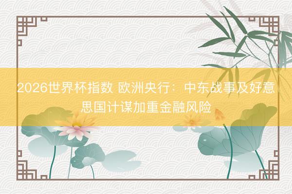 2026世界杯指数 欧洲央行:中东战事及好意思国计谋加重金融风险