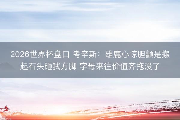 2026世界杯盘口 考辛斯:雄鹿心惊胆颤是搬起石头砸我方脚 字母来往价值齐拖没了